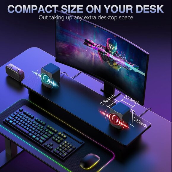 Computer Speakers, RGB PC Speakers, USB Powered 3.5mm Aux Speaker for Desktop, P - Picture 4 of 7